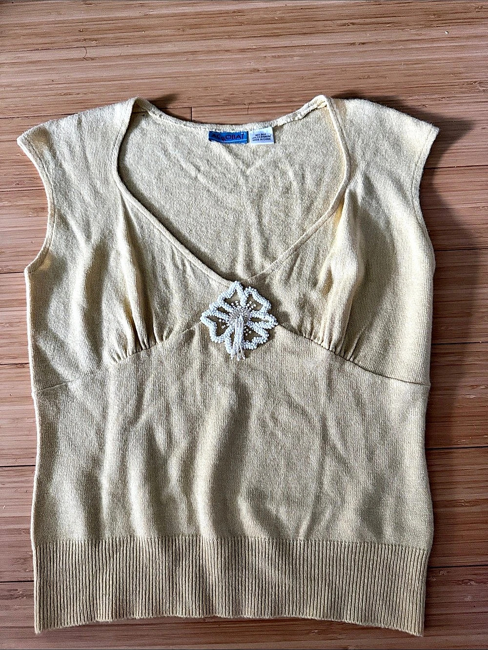 Acrobat Embellished V-Neck Tank in Yellow Size Medium